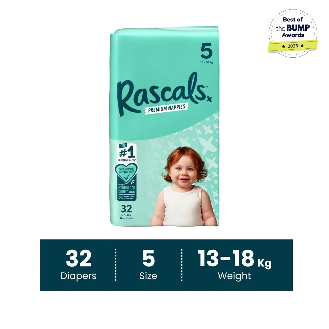 Rascals Premium Baby Tape Diapers Size 5, 13-18 kg, 32 Count