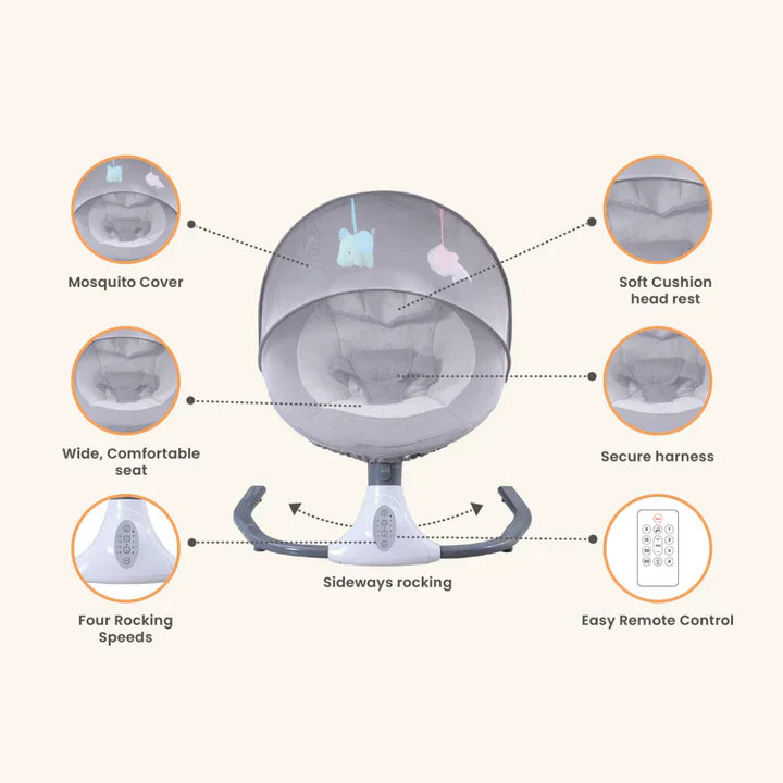 Peekaboo Musical Electric Baby Swing/Rocker with Mosquito Net Blue Age- Newborn & Above