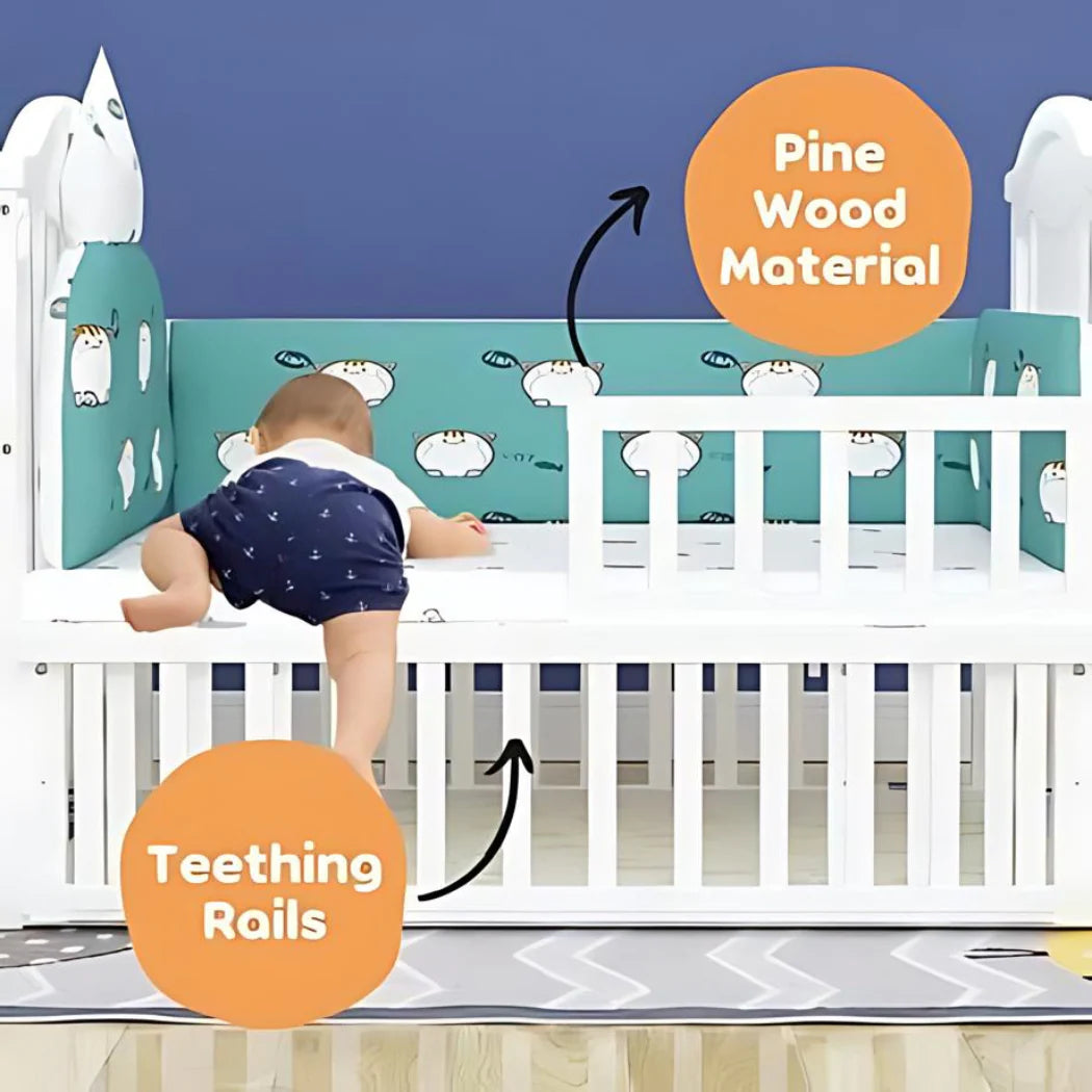 Pibi 3 in 1 Rocking Cot Cum Junior Bed White Age- Newborn to 5 Years