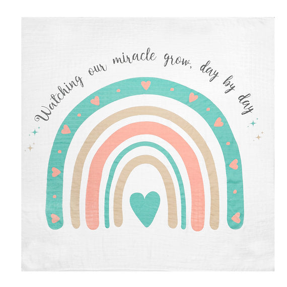 Motherschoice Rainbow Themed Milestone Bamboo Blanket (120 x 120 cm) & Toy Set Pack of 16 IT5267 Age- Newborn & Above