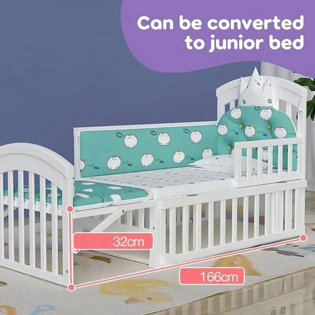 Pibi 3 in 1 Rocking Cot Cum Junior Bed White Age- Newborn to 5 Years