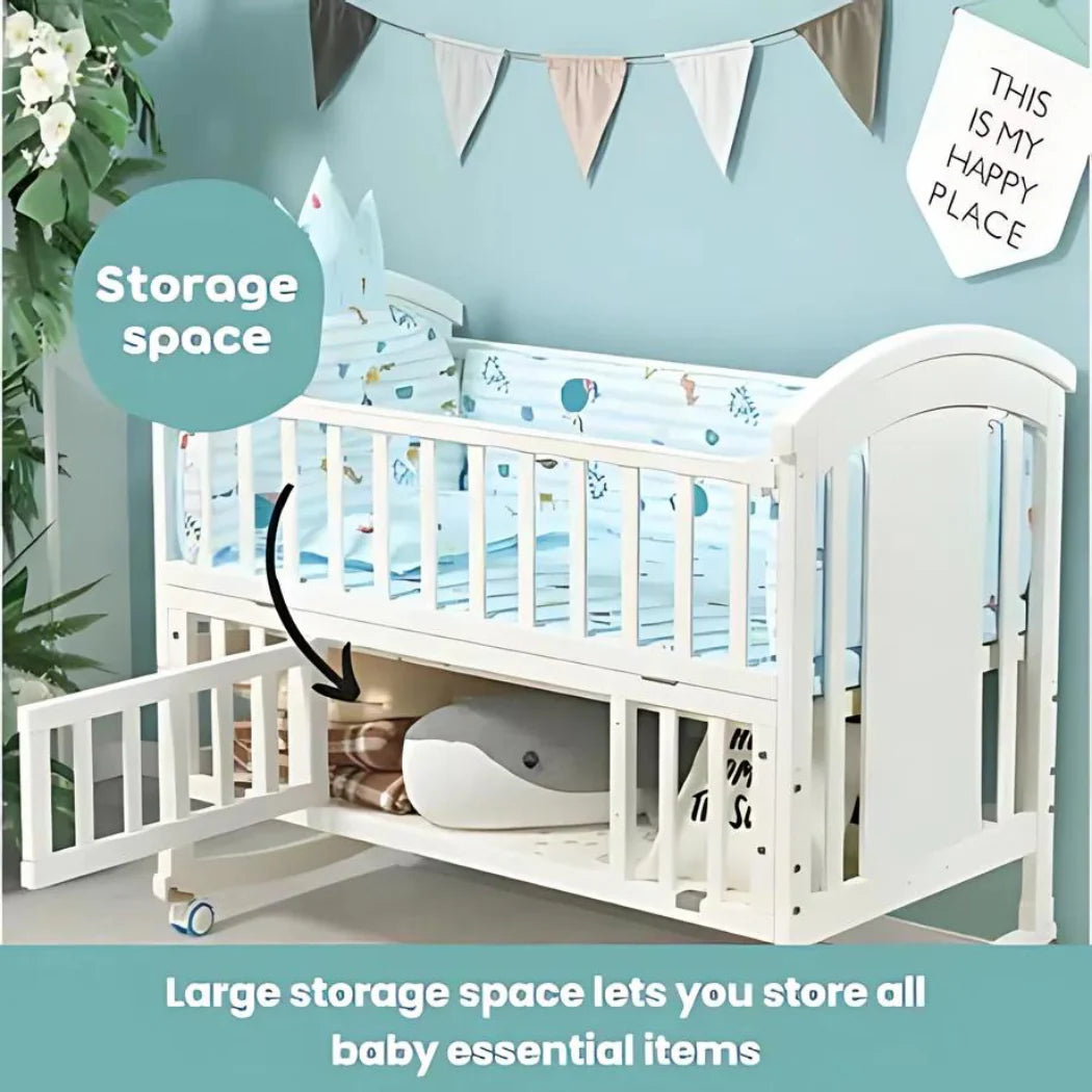 Pibi 3 in 1 Rocking Cot Cum Junior Bed White Age- Newborn to 5 Years