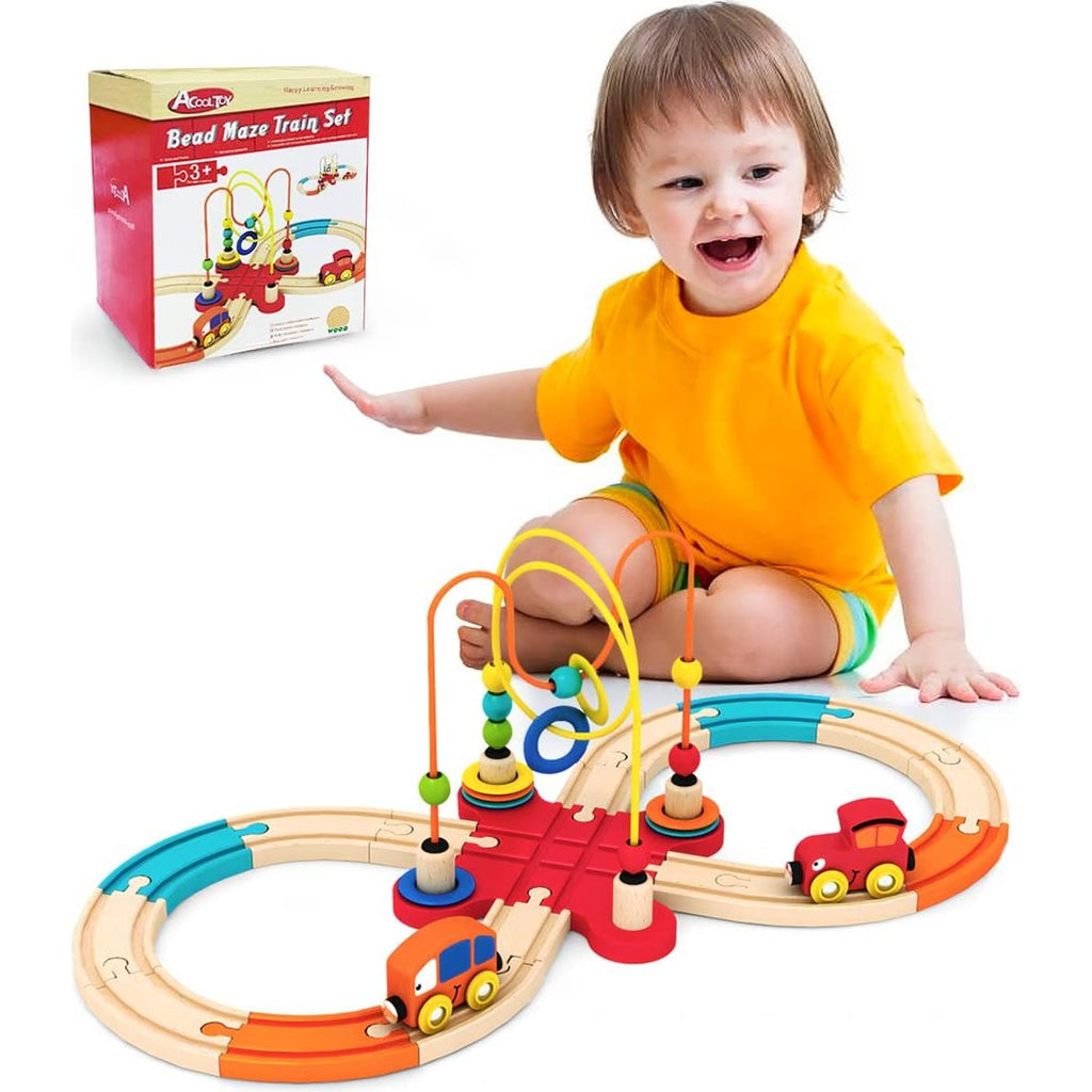 Acool Toys 2-in-1 Early Education Train Wooden Track & Beads Maze Multicolor Age- 3 Years & Above