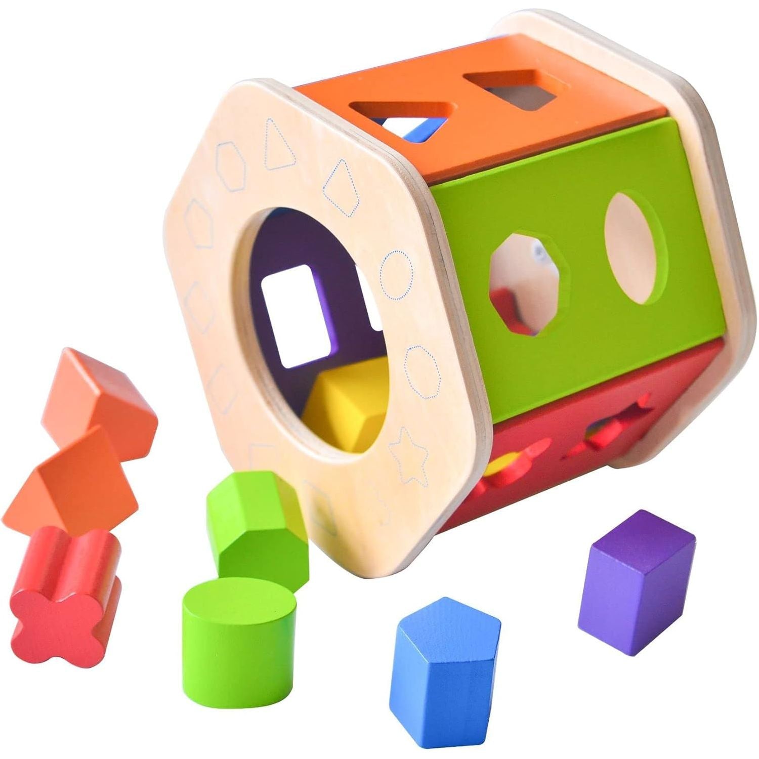 Acool Toys 3-in-1 Multiactivity Hexagon Shape Sorter with 12 Blocks & Clock AC7647 Age- 12 Months & Above