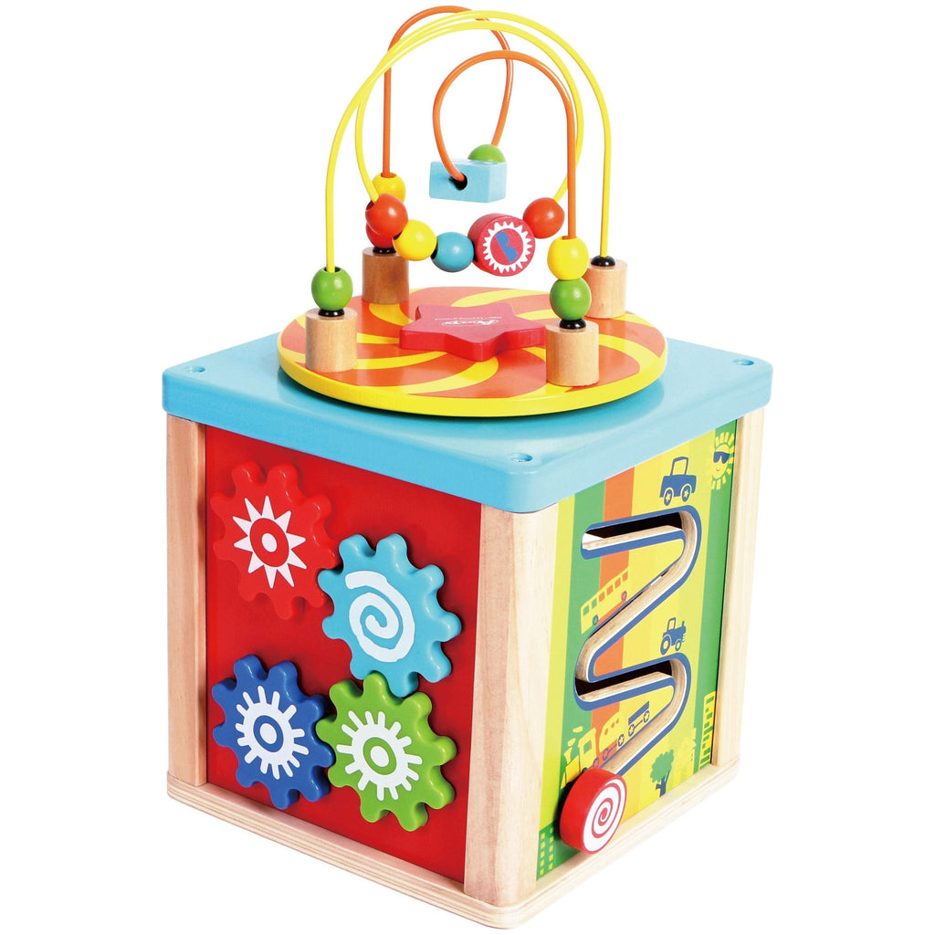 Acool Toys 5-In-1 Wooden Cube Activity Center With Rotating Musical Bead Maze (22.5 x 22.5 cm) Multicolor Age- 18 Months & Above