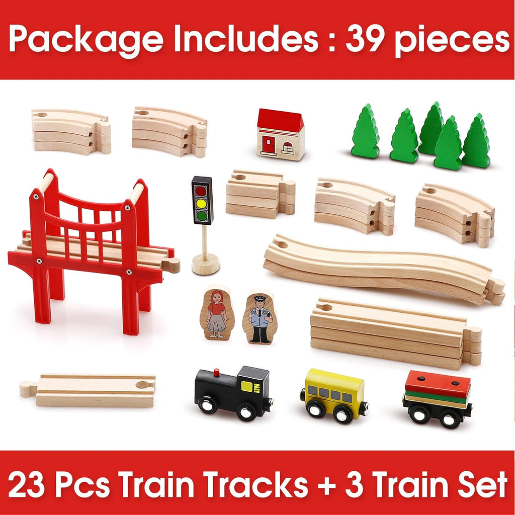 Acool Toys 8-Inch Wooden Train Track Layout Set of 39 Multicolor Age- 3 Years & Above