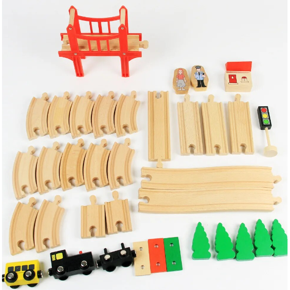 Acool Toys 8-Inch Wooden Train Track Layout Set of 39 Multicolor Age- 3 Years & Above
