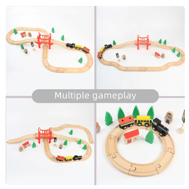 Acool Toys 8-Inch Wooden Train Track Layout Set of 39 Multicolor Age- 3 Years & Above