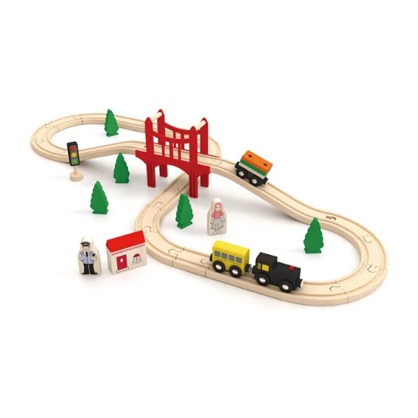 Acool Toys 8-Inch Wooden Train Track Layout Set of 39 Multicolor Age- 3 Years & Above