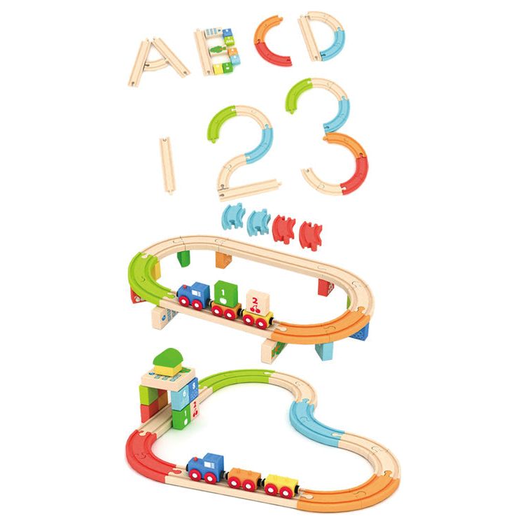 Acool Toys Build It, Blocks 2--Pieces Wooden Train Set With Colorful Tracks Multicolor Age- 3 Years & Above