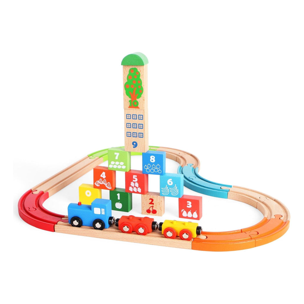 Acool Toys Build It, Blocks 2--Pieces Wooden Train Set With Colorful Tracks Multicolor Age- 3 Years & Above