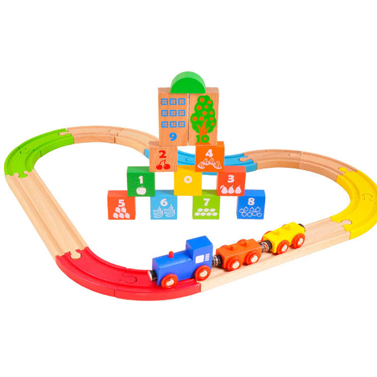 Acool Toys Build It, Blocks 2--Pieces Wooden Train Set With Colorful Tracks Multicolor Age- 3 Years & Above