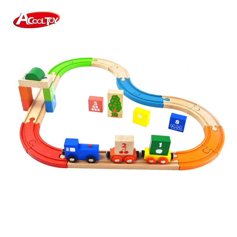 Acool Toys Build It, Blocks 2--Pieces Wooden Train Set With Colorful Tracks Multicolor Age- 3 Years & Above