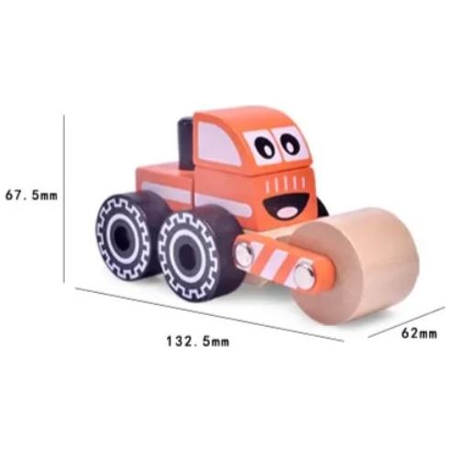 Acool Toys Steamroller Wooden Toy Car Assembly Orange Age- 18 Months & Above