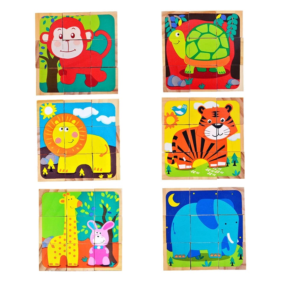 Acool Toys Wooden Animal Cube with 9-Blocks & 6 Sided Puzzles AC6670 Age- 24 Months & Above