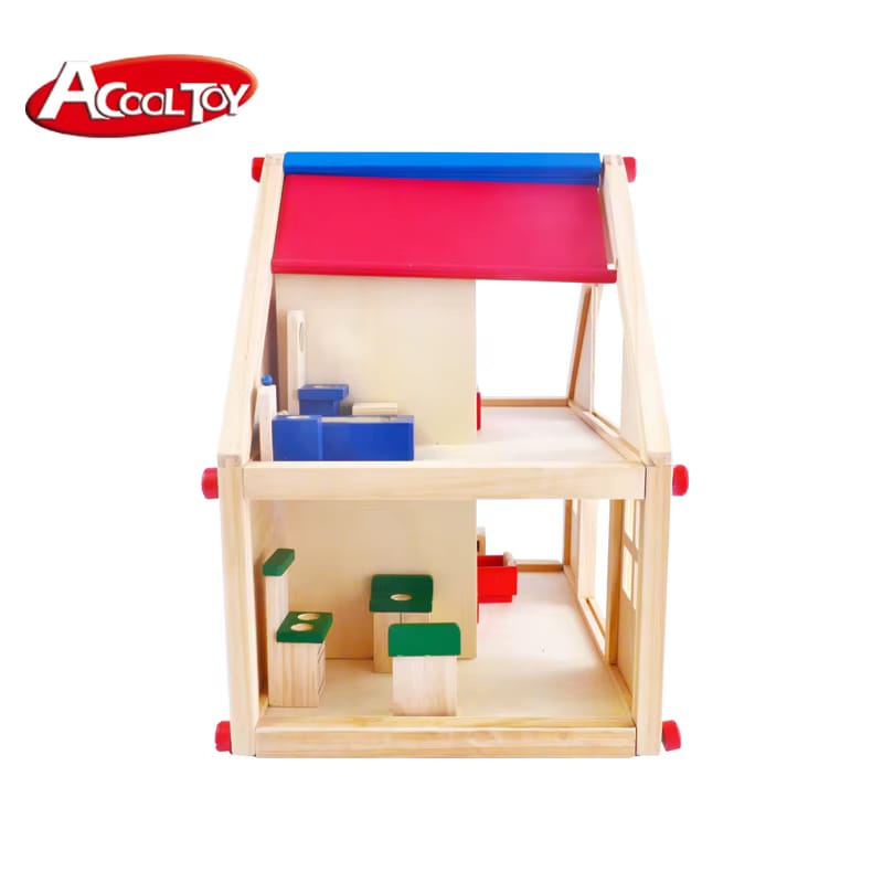 Acool Toys Wooden Doll House with Furniture AC7703 Age- 36 Months & Above