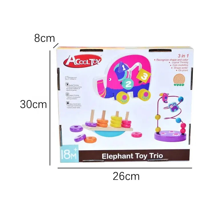 Acool Toys Wooden Elephant Shape Sorter Leraning Toy AC6684 Pink Age- 18 Months & Above