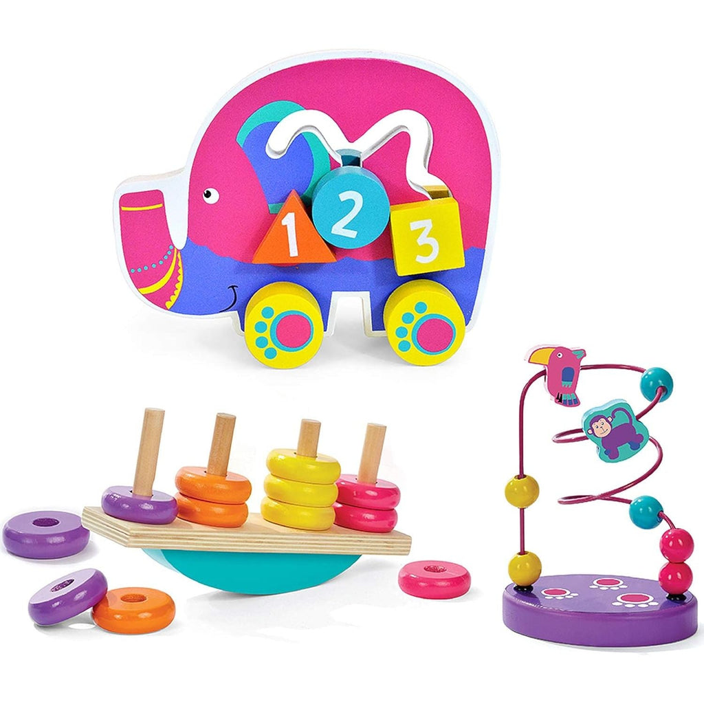 Acool Toys Wooden Elephant Toy Activity Trio Set Multicolor Age- 18 Months & Above