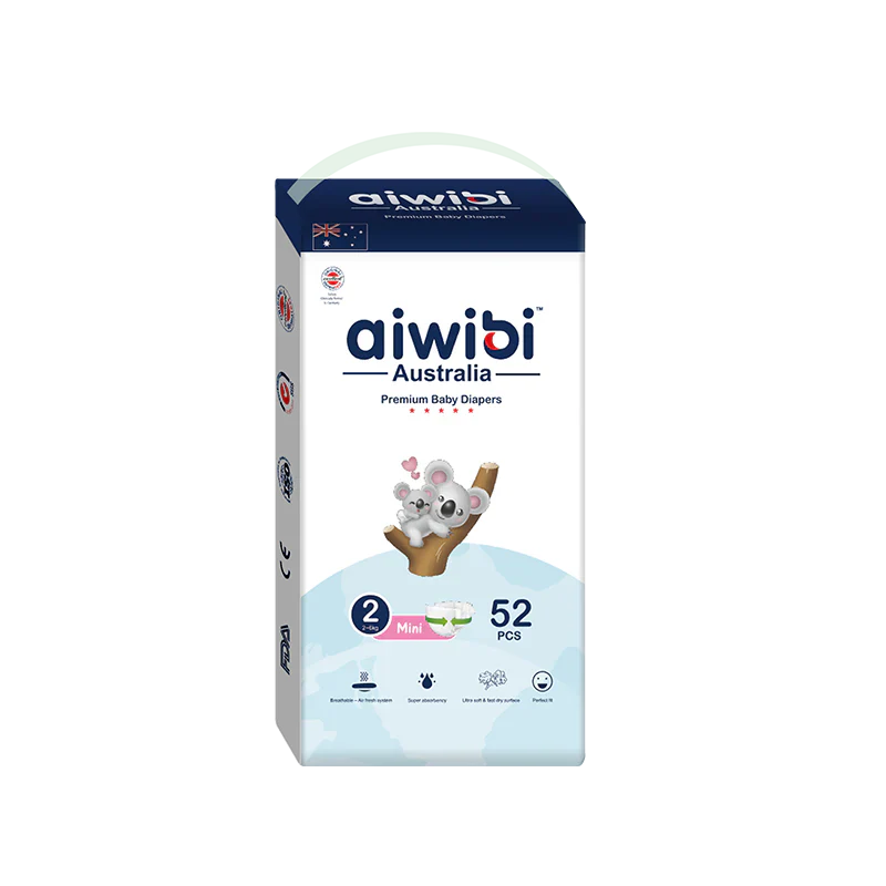 Aiwibi Disposable Breathable Baby Diapers With Elastic Waistband Small (2-6 kg) Pack of 52
