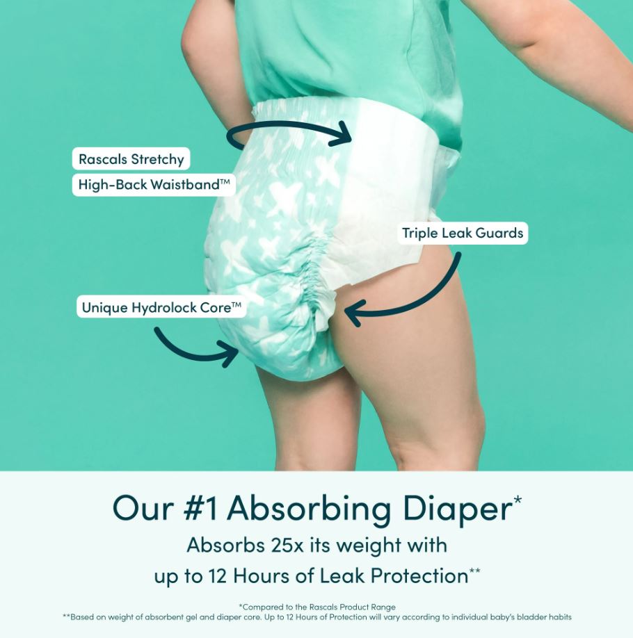 Rascals Premium Baby Diapers - Size 1, 3-5 kg, 54 Count