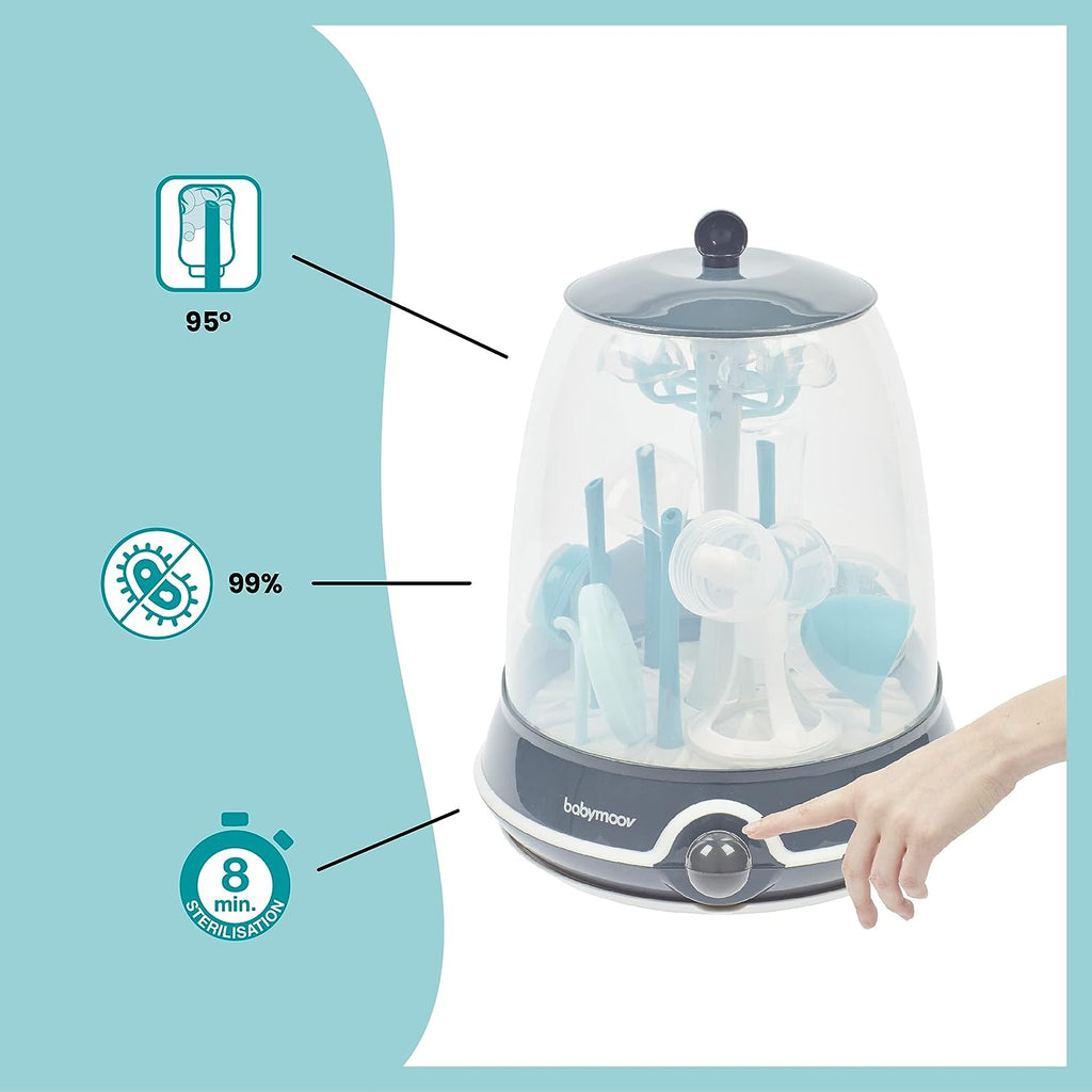Babymoov 2 In 1 Turbo Electric Steam Sterilizer & Drying Rack Blue Age-Newborn & Above