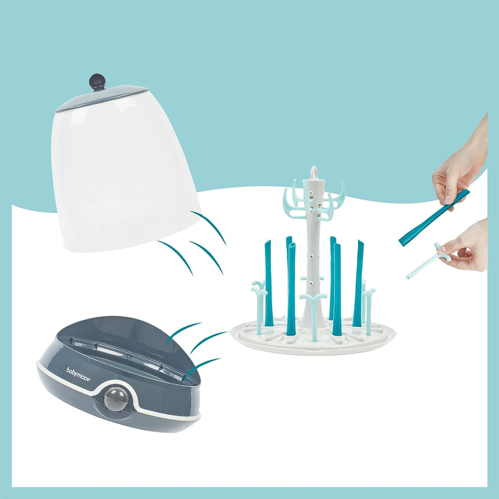 Babymoov 2 In 1 Turbo Electric Steam Sterilizer & Drying Rack Blue Age-Newborn & Above