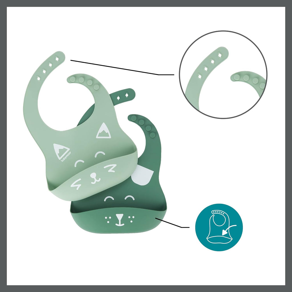 Babymoov BIB'ISY Set of 2 Silicone Bibs Green Age- 4 Months & Above