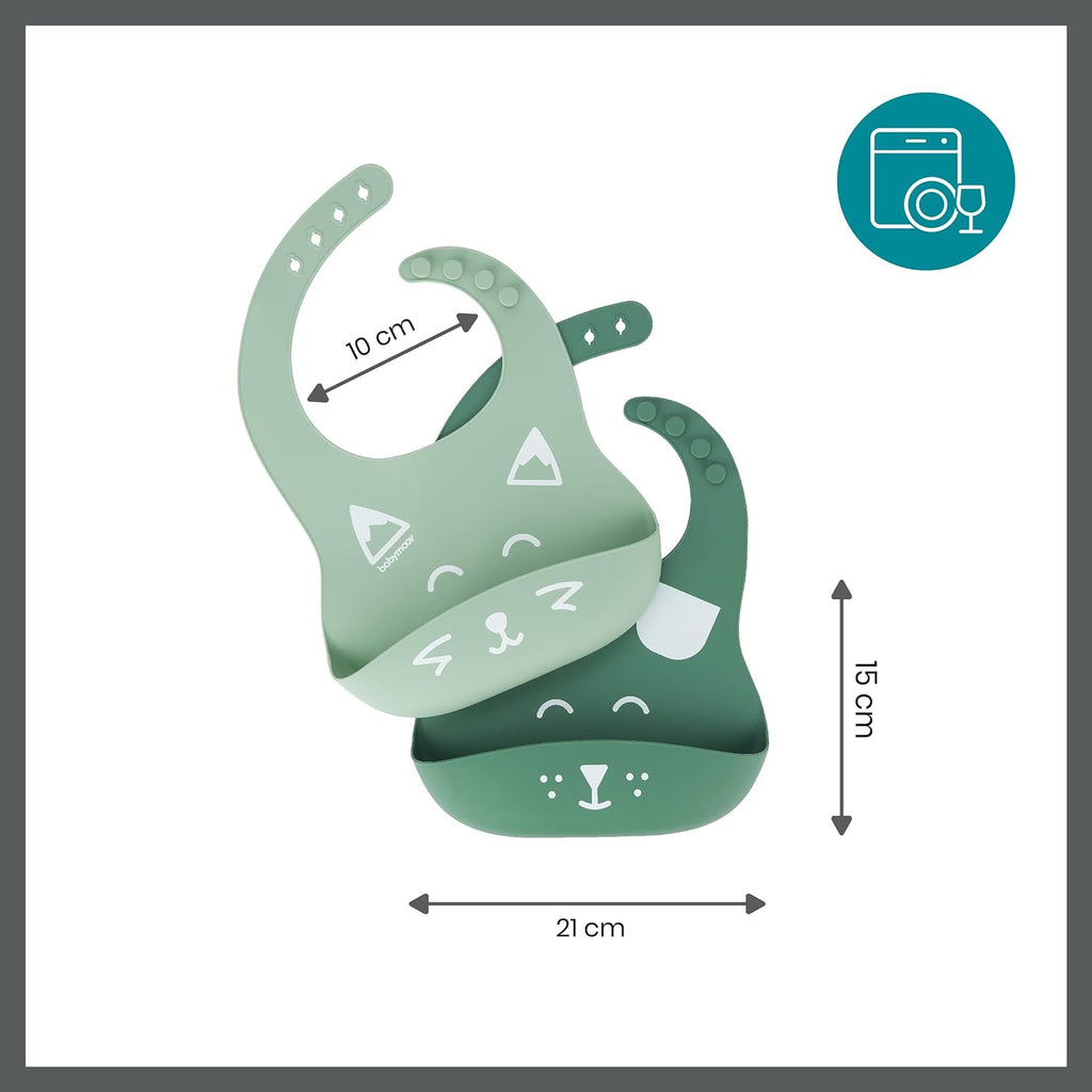 Babymoov BIB'ISY Set of 2 Silicone Bibs Green Age- 4 Months & Above