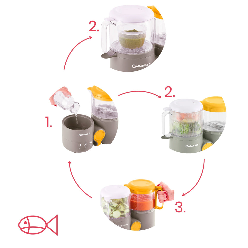 Badabulle B.Easy Baby Food Steamer & Processor Grey/Yellow Age-Newborn & Above