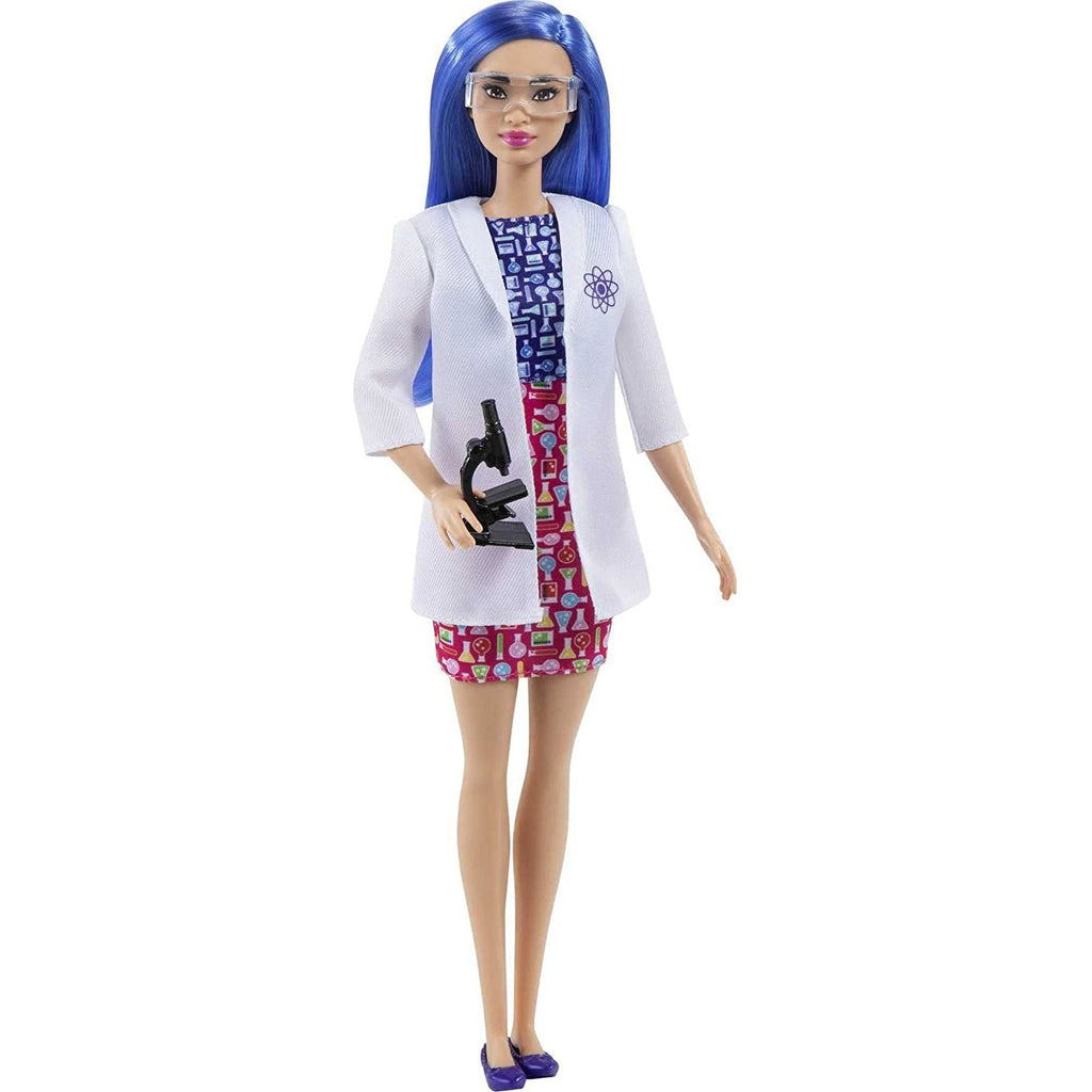 â€‹Barbie Scientist Doll Color Block Dress, Lab Coat and Flats, Microscope Accessory Multicolor Age- 3 Years & Above