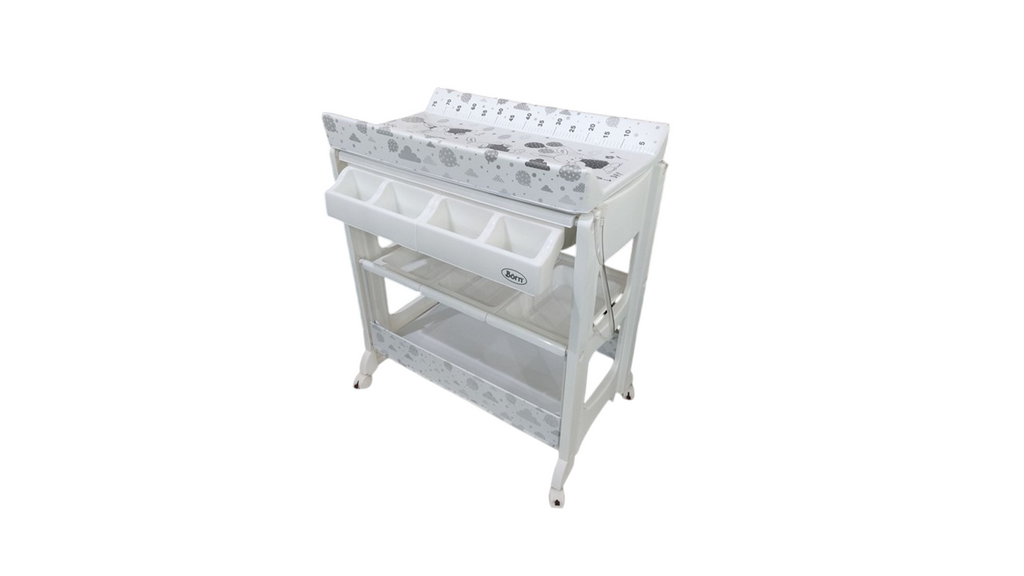 Bear Club Flying Rabbits Printed Baby 3-in-1 Diaper Changing Table with Bath Tub & Organizer HY-11 Grey/White Age-Newborn & Above