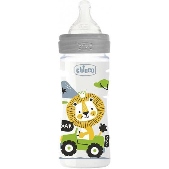 Chicco Biberon Well Being Colors Silicone Medium Flow Feeding Bottle Girls Grey 250Ml Age- 2 Months & Above