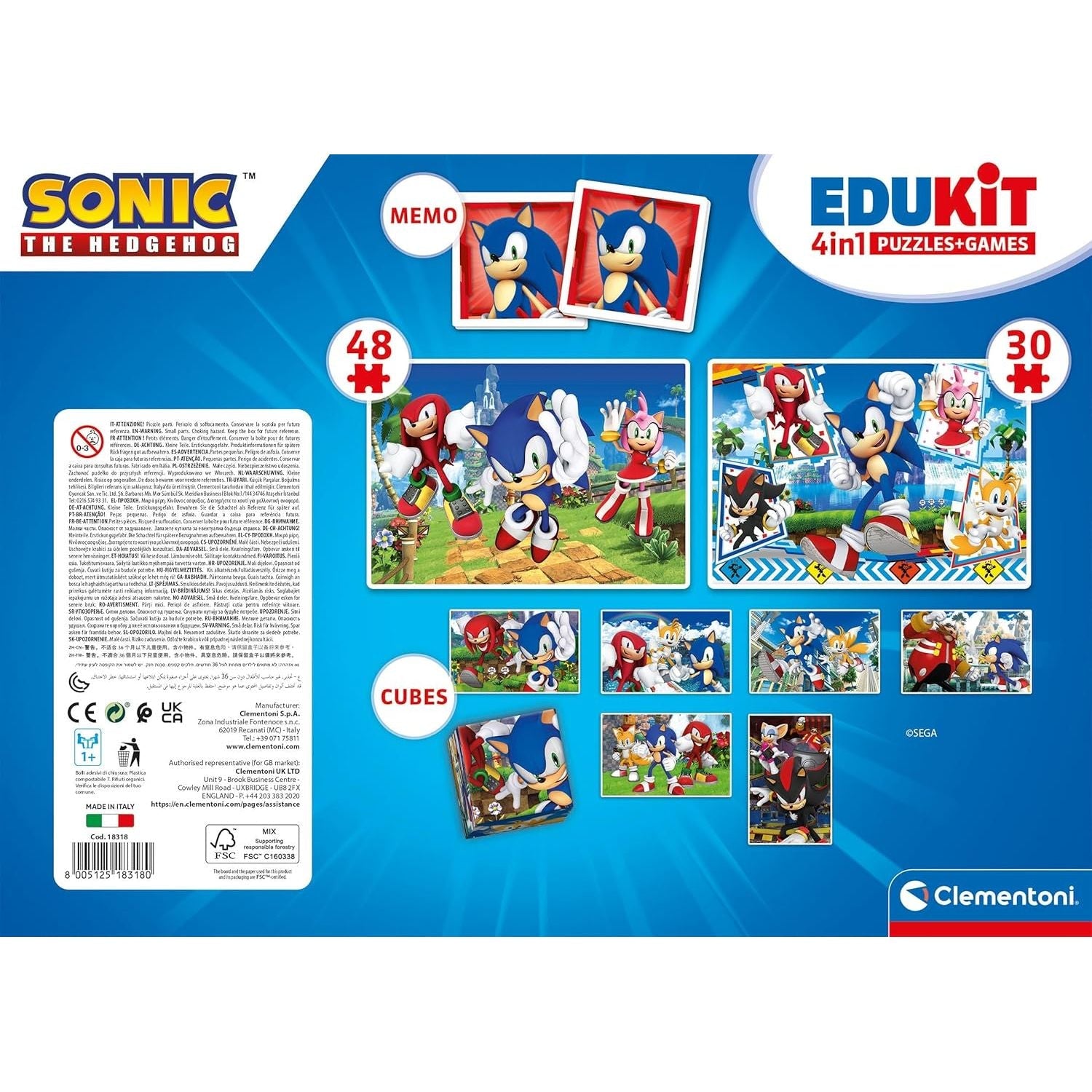 Clementoni Edukit Sonic 4In1 4-In-1 Jigsaw Puzzle 30 & 48-Piece Puzzles CL18318 Age- 3 Years & Above