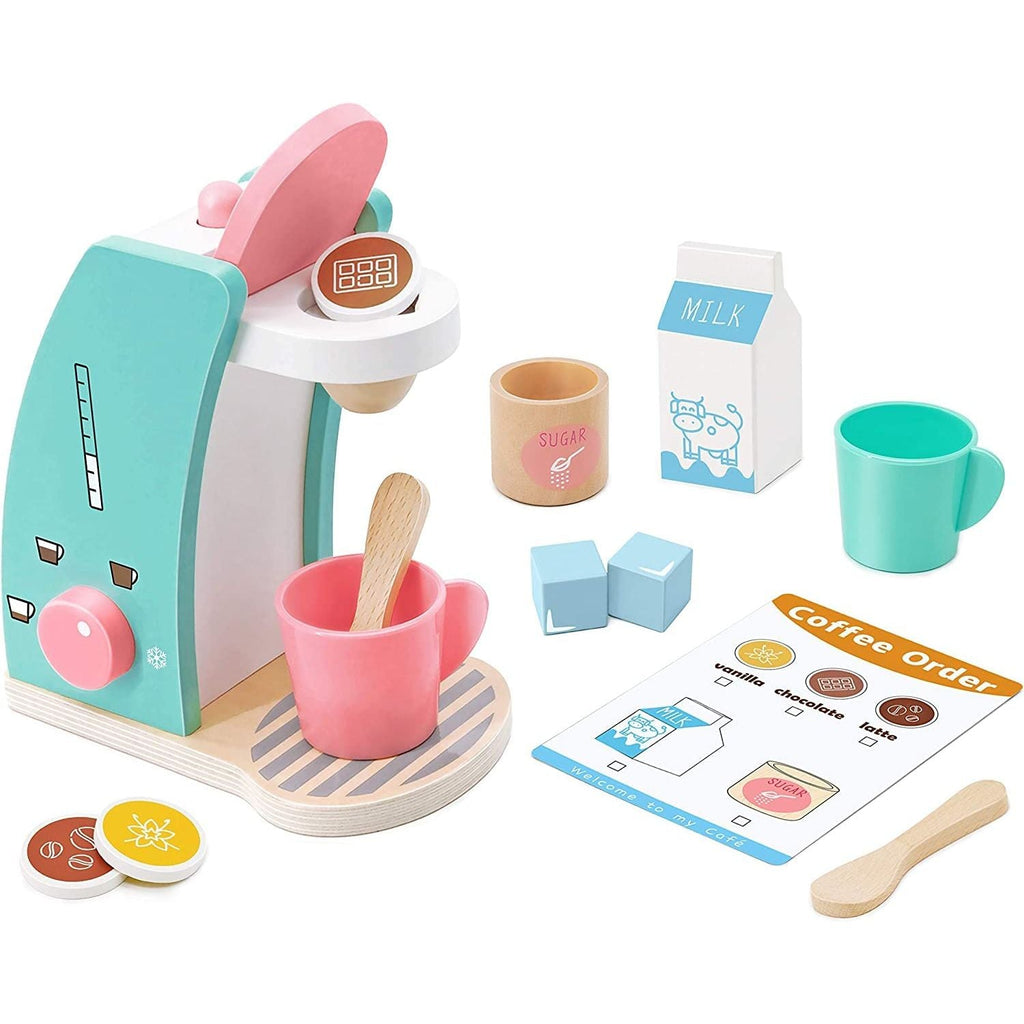 Acool Toys Brew and Serve 13 Piece Wooden Coffee Set Multicolor Age- 3 Years & Above