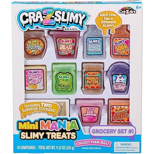 Cra-Z-Slimy Mini Mania Slimy Treats Grocery Set with 2 Surprise Stickers Pack of 10 Age- 6 Years & Above