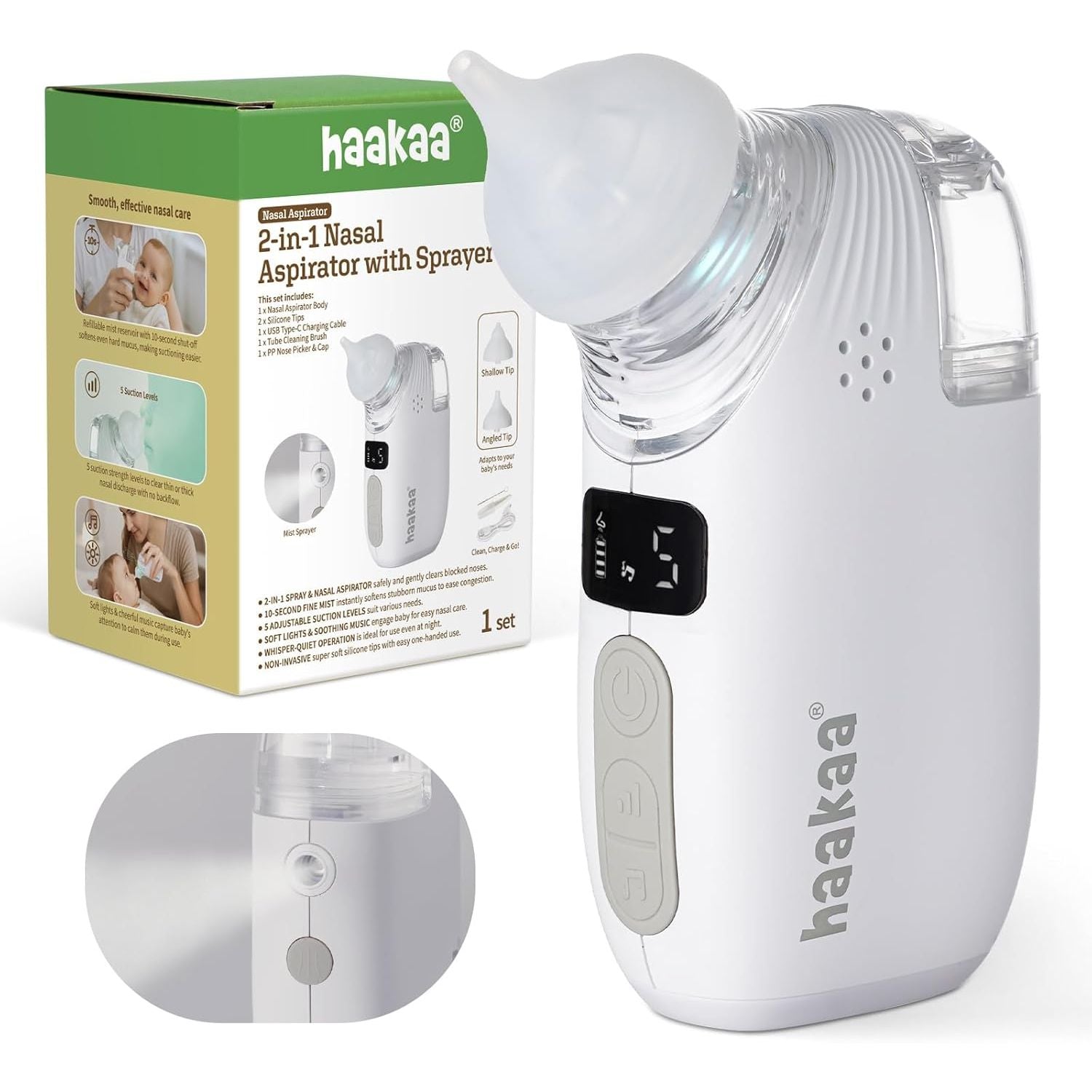 Haakaa 2-in-1 Nasal Aspirator with Sprayer Age- Newborn & Above