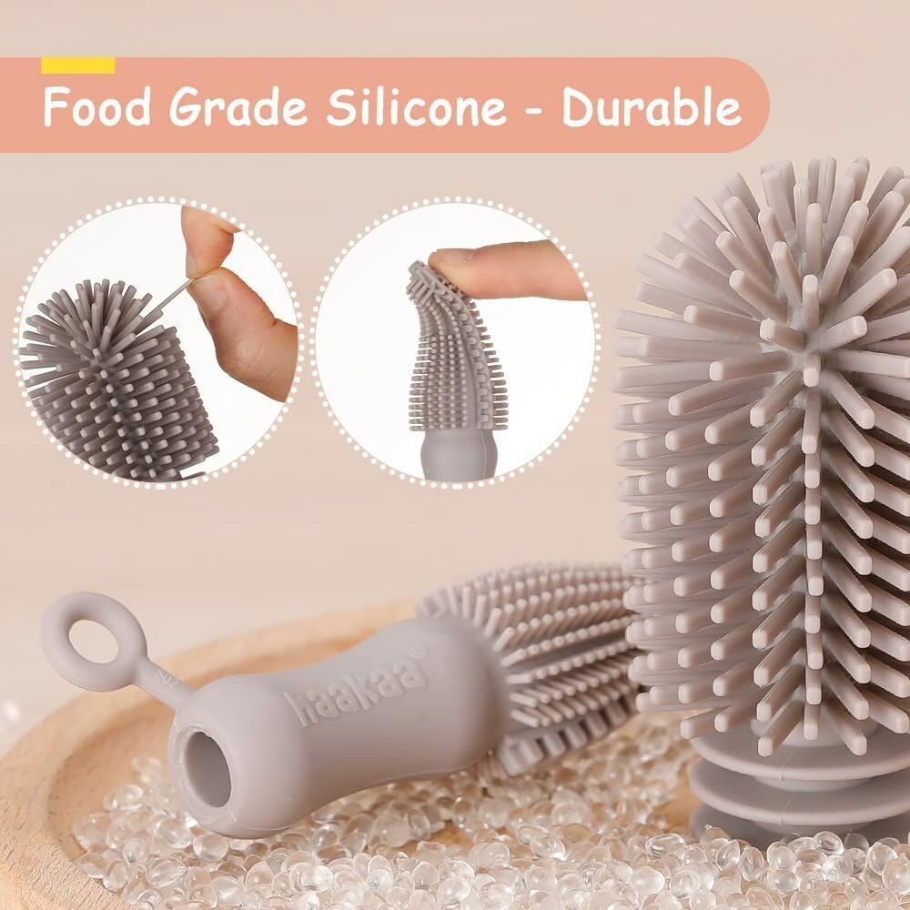 Haakaa Double-Ended Silicone Feeding Bottle Cleaning Brush - Suva Grey  Age- Newborn & Above