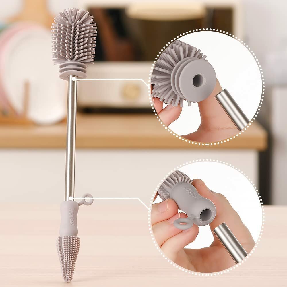 Haakaa Double-Ended Silicone Feeding Bottle Cleaning Brush - Suva Grey  Age- Newborn & Above