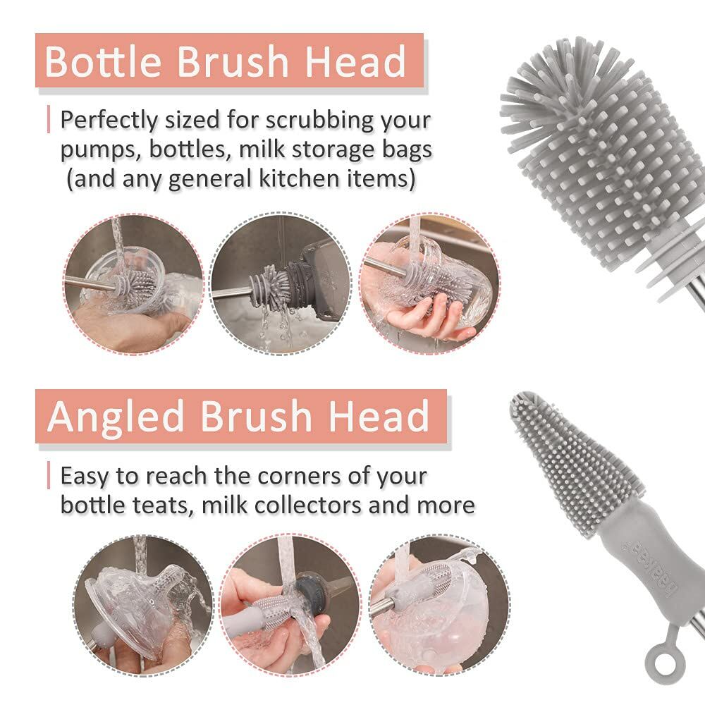 Haakaa Double-Ended Silicone Feeding Bottle Cleaning Brush - Suva Grey  Age- Newborn & Above