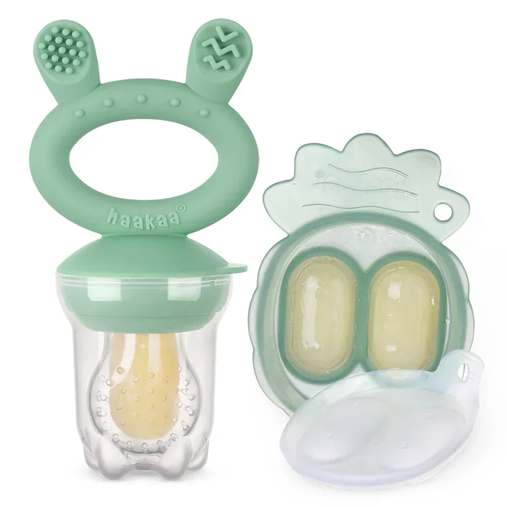 Haakaa Freeze-N-Feed Mini Combo with Silicone Food Feeder & Silicone Mini Nibble Feeder + Pea Green Tray Pea Green  Age- 3 Months & Above
