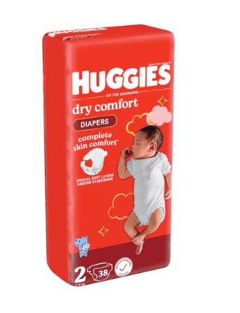 Huggies Dry Comfort Diapers, Size 2,5-8 Kg, 38 Diapers