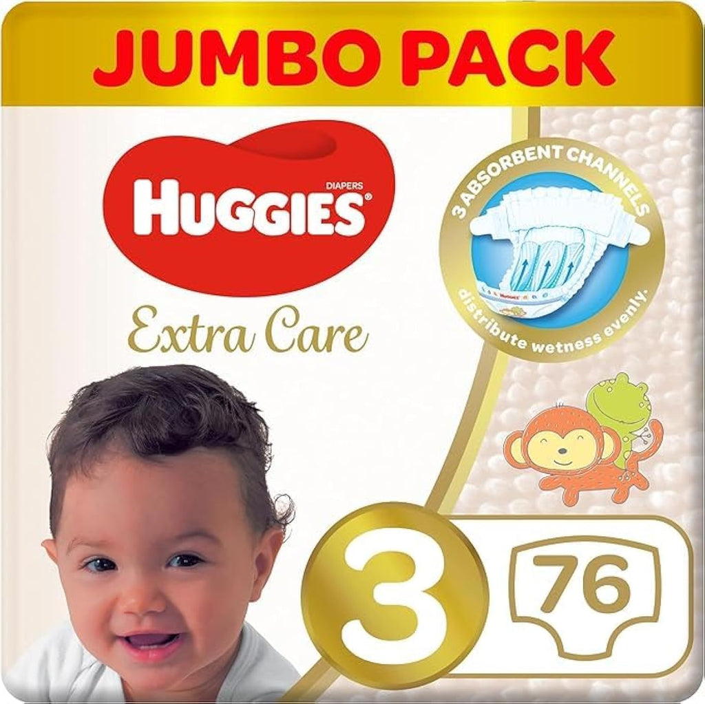 Huggies Extra Care, Size 3, 4-9 kg, Jumbo Pack, 76 Diapers