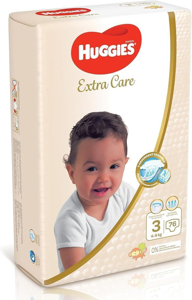 Huggies Extra Care, Size 3, 4-9 kg, Jumbo Pack, 76 Diapers