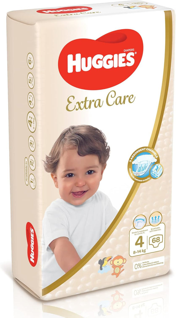 Huggies Extra Care, Size 4, 8 -14 kg, Jumbo Pack, 68 Diapers