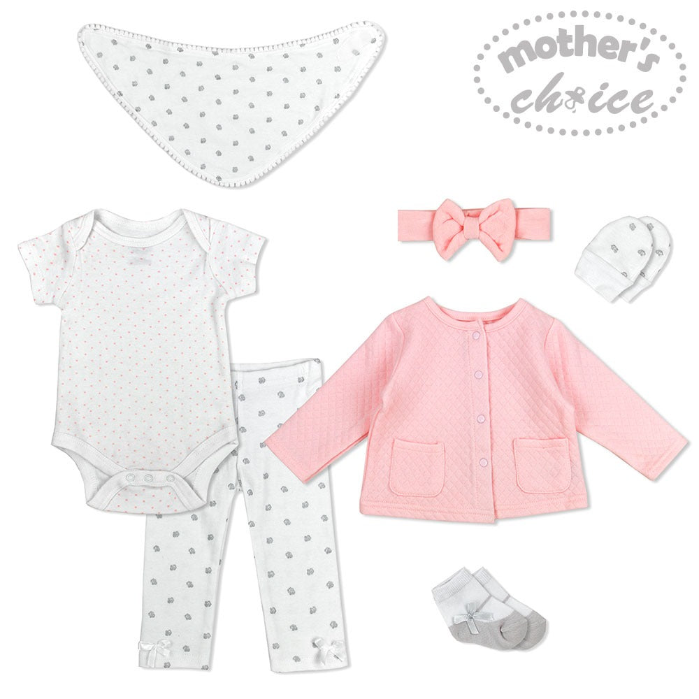 Motherschoice Infant Girls 7-Piece Essential Layette Gift Set Pink/White