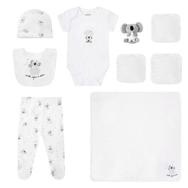 Infancie Koala Themed Organic10-Piece Essential Baby Layette Set with Plush Toy Grey/White IT5200