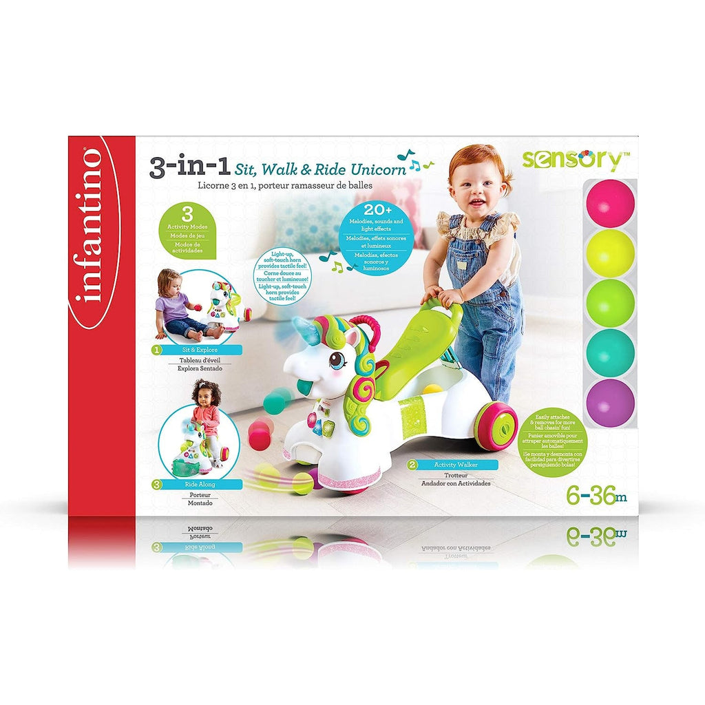 Infantino 3-in-1 Sit, Walk & Ride Unicorn Multicolor Age- 6 Months to 36 Months