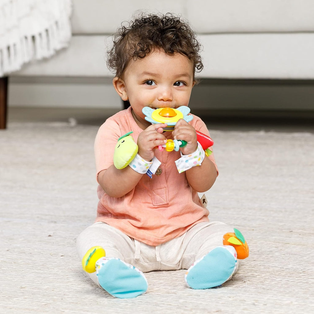 Infantino Baby's 1st Rattle Bundle Gift Set with Wrist Rattles, Foot Rattles, Spin & Teethe Gummy Rattle Multicolor   Age- Newborn & Above 