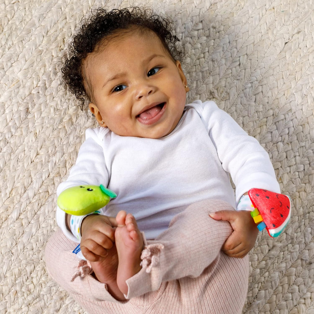 Infantino Baby's 1st Rattle Bundle Gift Set with Wrist Rattles, Foot Rattles, Spin & Teethe Gummy Rattle Multicolor   Age- Newborn & Above 