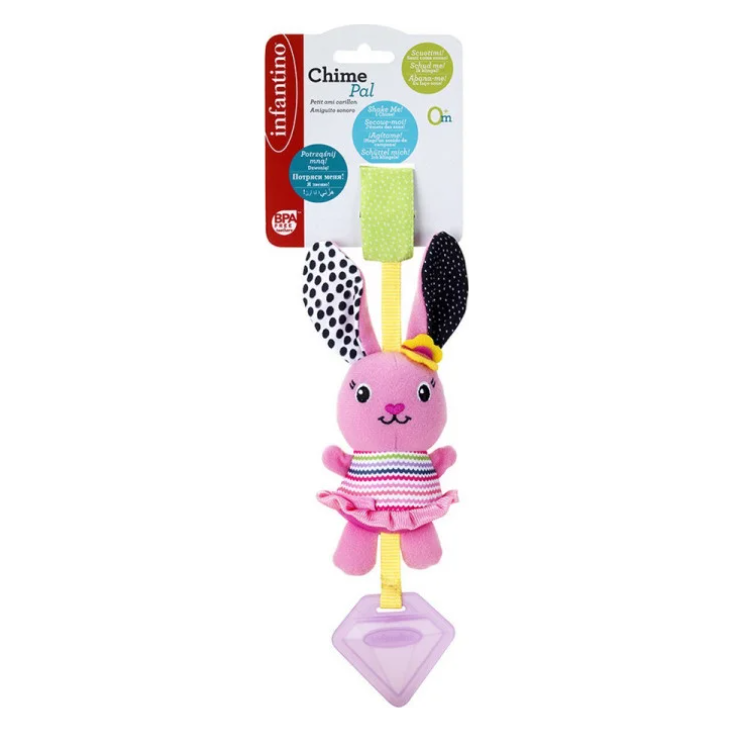 Infantino Chime Pal Rabbit Baby Rattle Pink Age- Newborn & Above